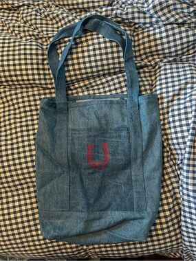 Denim Tote Bag with Red Horseshoe Embroidery - Womans Bags